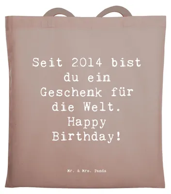 Produktbild von Mr. & Mrs. Panda Shopping Tasche Spruch 2014 Geburtstag Geschenk - Braun Pastell - Tragetasche, Geburtstagsgeschenk, Happy Birthday, Geburtsjahr erinnern, Alter, Tote Bag