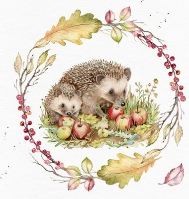Produktbild von 20 Servietten Hedehog Autumn Feast - Igel mit Äpfel im Kranz 33x33cm