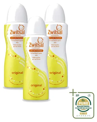 Zdjęcie produktu dla 3 sztuki dezodorantu w sprayu Zwitsal Origineel, pojemność 100 ml, zestaw ekonomiczny