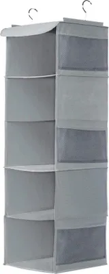 Produktbild von Famanu Hangschrank mit 5 Fächern und 6 Seitentaschen für Kleidung - Grau (30 x 30 x 108 cm)