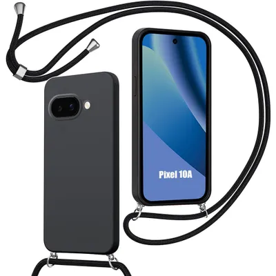 Image de Coque pour Google Pixel 10a, Protection Silicone Souple Anti-Rayure Antichoc avec Cordon Noir