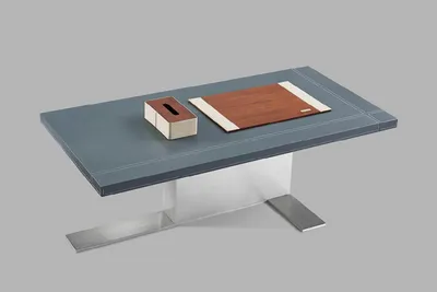 Image de Table basse moderne en MDF et acier inoxydable aspect bois