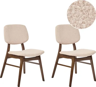 Produktbild von BELIANI Esszimmerstuhl 2er Set Beige Bouclé Gepolstert mit Dunklen Holzbeinen ohne Armlehnen Retro-Design Stuhl mit Polstersitz für Küche Wohnzimmer