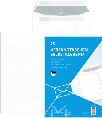 Produktbild von MAILmedia Versandtasche weiß C4 ohne Fenster selbstklebend 25 Versandtaschen