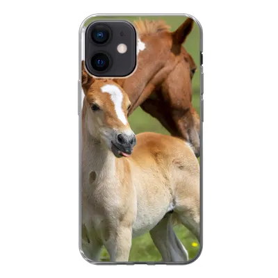 Produktbild von MuchoWow® Handyhülle Schutzhülle Hülle für iPhone 12 Pferde - Fohlen - Gras Silikon Softcase Handy Hülle - Schutzhülle