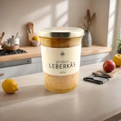 Produktbild von Grober Leberkäse im Glas – Metzgerei Guber – ofenfertig & herzhaft-rustikal