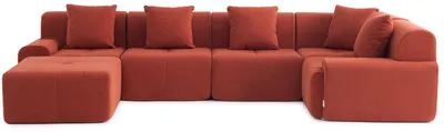 Image de Canapé d'angle modulaire Milysofa Sofamous, 5 places, avec méridienne, revêtement en tissu corduroy de couleur terracotta