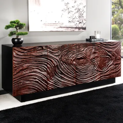 Produktbild von riess-ambiente Massives Sideboard FLUID 175cm walnuss-braun Akazienholz 3D-Design schwarzer Sockelfuß Kommode Anrichte Schrank