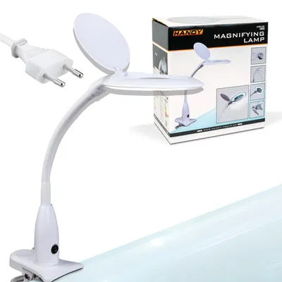 Produktbild von Handy – Schreibtisch-Lupenlampe mit Tischklemme – Lupe mit Licht – 12 Dioptrien (5-facher Zoom) Netzbetrieben – 100 mm Glas – Lupenlampe – Diamantmalerei/Hobby/Lötlupe mit Licht