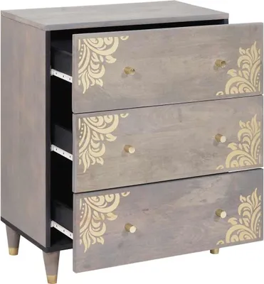 Image de vidaXL Buffet gris et or 60 x 33 x 75 cm bois massif mangue