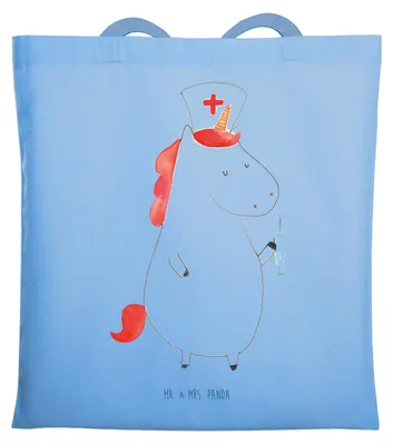 Produktbild von Mr. & Mrs. Panda Tote Bag Einhorn Krankenschwester - Sky Blue - Geschenk, Schultasche, Einkaufstasche, Krankenpflegerin, Krankenhaus, Unitasche, Ärztin, Büchertasche