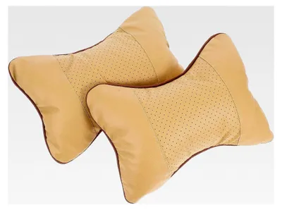 Produktbild von 2 Stück Universelle Auto Nackenkissen für Kopfstützen Beige Ergonomisches Nackenstützkissen für Komfort beim Fahren und Nackenschutz