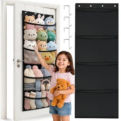 Produktbild von Kuscheltier-Organizer - Hängeaufbewahrung mit 4 Taschen - Aufbewahrung für Kinderzimmer - 4 Fächer