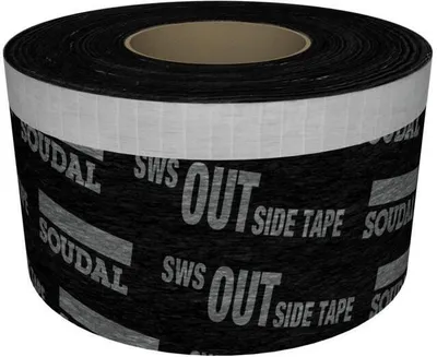 A roll of black tape with white and gray text.