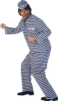 A man wearing a prisoner costume.
