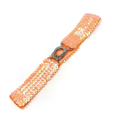 Productafbeelding van Cadoline: Smalle, glinsterende riem met pailletten, oranje. Lengte en breedte van de riem: 62 x 5 cm