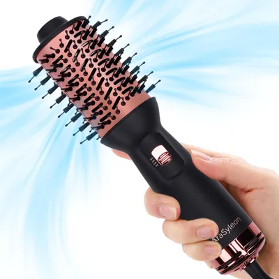 Image de Brosse à air chaud de voyage, brosse-sèche-cheveux à 3 réglages de température pour lisser et boucler, légère (275 g), double tension (110-240 V), 700 W, sèche-cheveux à brosse ronde