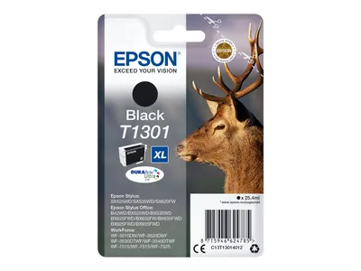 Produktbild von Epson Stag T1301 Hirsch DURABrite Ultra Single Black Tinte, Hohe (XL-) Ausbeute, Schwarz, Tinte auf Pigmentbasis, 25,4 ml, 1 Stück(e)
