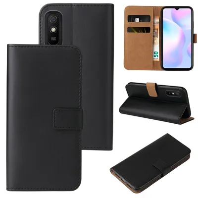 Produktbild von Handyhülle für Xiaomi Redmi 9A Klapphülle Bookcase Flip Cover Hülle Handy Tasche Etui Farbe: Schwarz