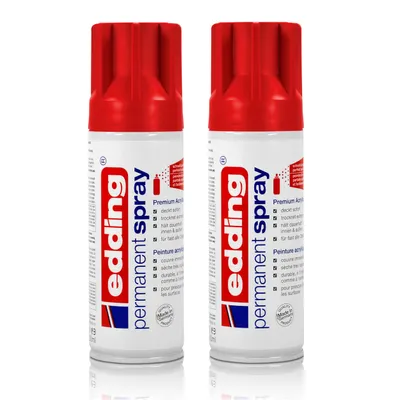 Produktbild von 2x edding Permanent Spray verkehrsrot matt 200 ml Premium Acryllack, RAL 3020