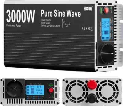 Immagine prodotto di Inverter, onda sinusoidale pura, display LCD, 3000 W (a), 12 V (c), 220-230 V 50 Hz (g)