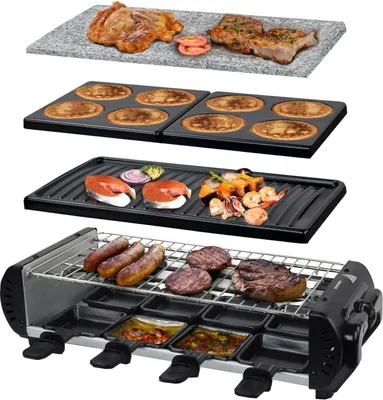 Immagine prodotto di Syntrox Design Raclette Liestal con 4 piastre intercambiabili e pietra calda per 8 persone