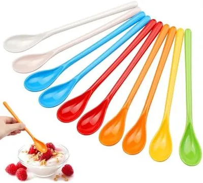 Produktbild von Rairsky 10 Stück Plastiklöffel LAN, Lange Bunte Plastik Löffel | oghurtlöffel Melamin, Kaffeelöffel Lang Kunststoff, Dessertlöffel, Eislöffel, Teelöffel Langer Stiel, Marmeladenlöffel