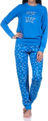 Produktbild von Normann Damen langarm Schlafanzug mit Bündchen in Herz Tupfen Punkte Optik ; blau , 40
