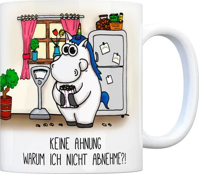 Produktbild von Honeycorns Kaffeebecher mit Einhorn Motiv und Spruch: Keine Ahnung ... Büro