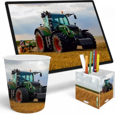 Produktbild von itenga Schreibtischunterlage V1 mit Papierkorb und Stifteköcher eckig TRAKTOR
