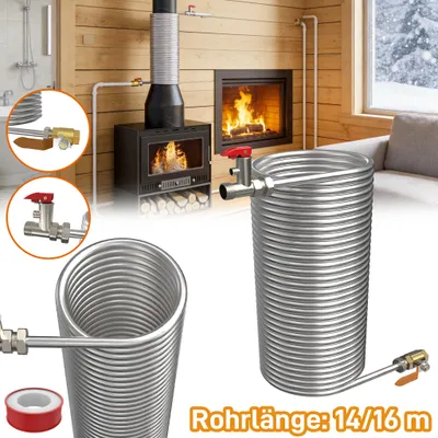Image de ACXIN - Serpentin de chauffage en acier inoxydable pour cheminée, diamètre intérieur 12,5 cm, hauteur 40 cm, tuyau de fumée, échangeur de chaleur, chauffage de l'eau, cheminée
