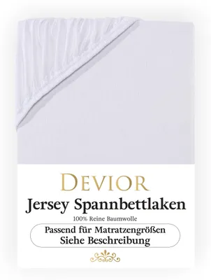 Produktbild von Devior Jersey Spannbettlaken 90x200cm - 100x200cm weiß Bettlaken 100% Baumwolle bis 22cm Matratzenhöhe Gummizug