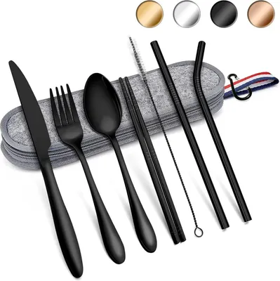 Produktbild von Herogo Reisebesteck Set 8-teilig Edelstahl Camping Utensilien Tragetasche Outdoor Picknick