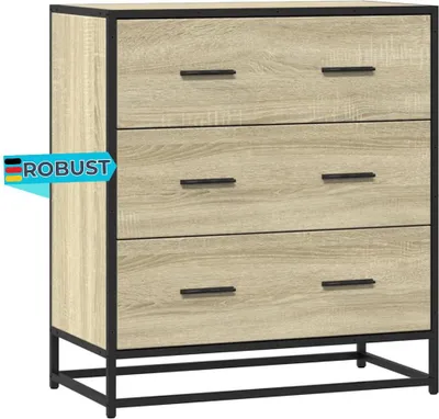 Produktbild von Sideboard SOPI für Wohnzimmer Sonoma-Eiche 68x35x76 cm und Metall | Kommode Flur Anrichte mit Schubalden
