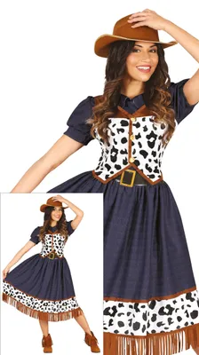 Productafbeelding van Cowboy carnavalspak, westernstijl, wilde westen, avonturier, franjes, ranch, retro charme, lichtgewicht, suède laarzen, vest met franjes, dierenprint, westernjurk, cowboyhoed, cowboycultuur, vrijheid. Maat: 42 - 44 (L). Kleur: bruin