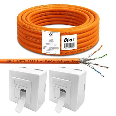 Produktbild von ARLI 25 m Cat7 Verlegekabel S/FTP LSZH + 2x Cat6a Netzwerkdose – Netzwerkkabel Set