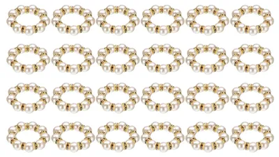 24 Kunststoff-Serviettenringe, 4 cm, Imitationsperlen, Weiß/Gold