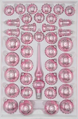 Produktbild von 39 tlg. Glas-Weihnachtskugeln Set in Hochglanz-Rosa-Silberne-Ornamente