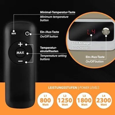 Image de Radiateur d'extérieur infrarouge, sur pied, de 2300 watts, avec télécommande