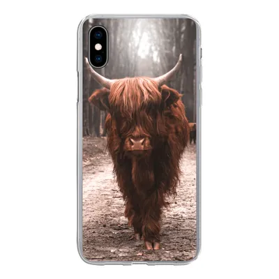 Produktbild von MuchoWow® Handyhülle Schutzhülle Hülle für iPhone Xs Schottischer Hochländer - Wald - Kuh - Tiere - Natur Silikon Softcase Handy Hülle - Handytasche