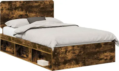 Image de vidaXL : Structure de lit en bois massif de pin, finition chêne fumé, dimensions 120 x 190 cm
