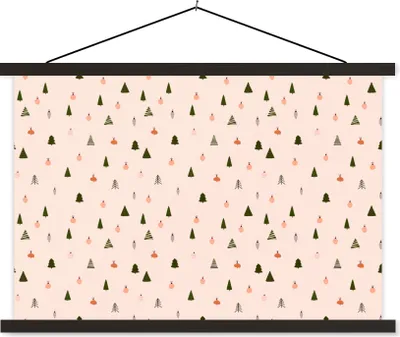 Produktbild von MuchoWow® Textilposter Weihnachtsbäume - Weihnachtskugeln - Pastell 90x60 cm mit schwarzem Rahmen - Aufhängungssatz
