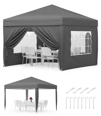 Produktbild von Faltpavillon - Pop Up Partyzelt 3 x 3 m - Wasserdichtes 420D Oxford - Polyurethanbeschichtet - Aluminiumrahmen - 4 Seitenteile - Tragetasche - Grau
