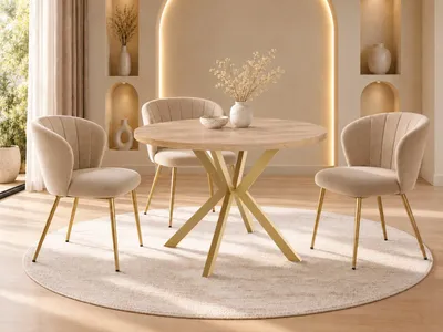 Produktbild von Runder Ausziehbarer Esstisch mit Goldenen X-Gestell Beinen - ⌀ 100-180 cm - Loft Industriell Design - für 4-6 Personen - Braun