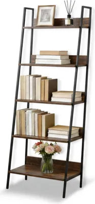 Zdjęcie produktu dla Regał stojący Relaxdays, nowoczesny regał drabinkowy z 5 półkami, na rośliny, książki i dekoracje, wymiary: 170 x 60 x 30 cm, brązowo-czarny