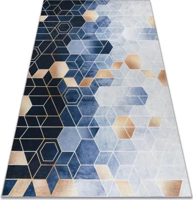 Produktbild von ANDRE 1216 Waschteppich Würfel, geometrisch Anti-Rutsch - blau Blau 80x150 cm
