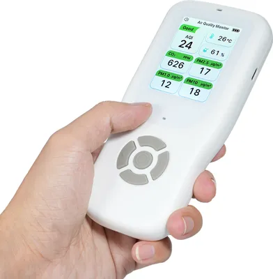 Image de moniteur de qualité de l'air intérieur 9-en-1 Détecteur portable AQI/CO?/PM2.5/PM1.0/PM10/HCHO/TVOC/Température/Humidité Contrôle en temps réel Grand écran avec alerte intelligente Kits de test d'air domestique