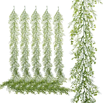 Immagine prodotto di Ghirlanda di foglie artificiali, 6 pezzi, 1,7 metri, edera verde, ideale per decorazioni interne ed esterne