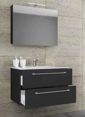 Produktbild von VCM 3-tlg. Waschplatz Waschtisch | Waschbecken Unterschrank Breite 60 cm | Badmöbel Set hängend mit einer Schublade Spiegelschrank | Badinos