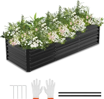 Image de Clanmacy Bac à légumes surélevé 240x90x60 cm Bac à plantes en acier Bac à fleurs noir Bac à légumes